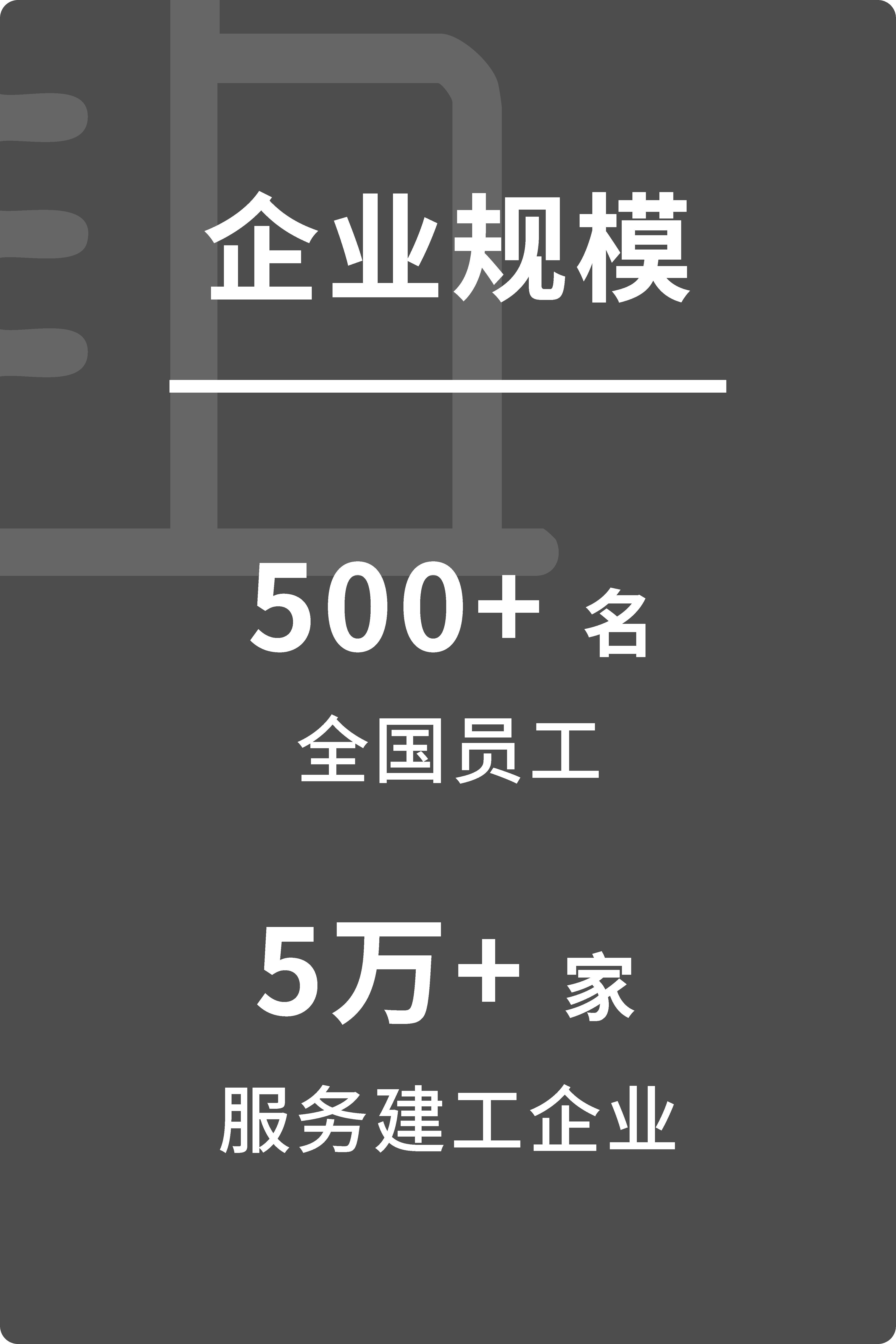 企业规模：全国员工500+名，服务建工企业5万+家